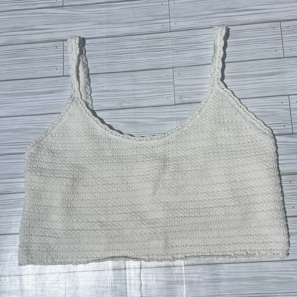 Aerie White Knitted Crop Top, festival, boho, neutral